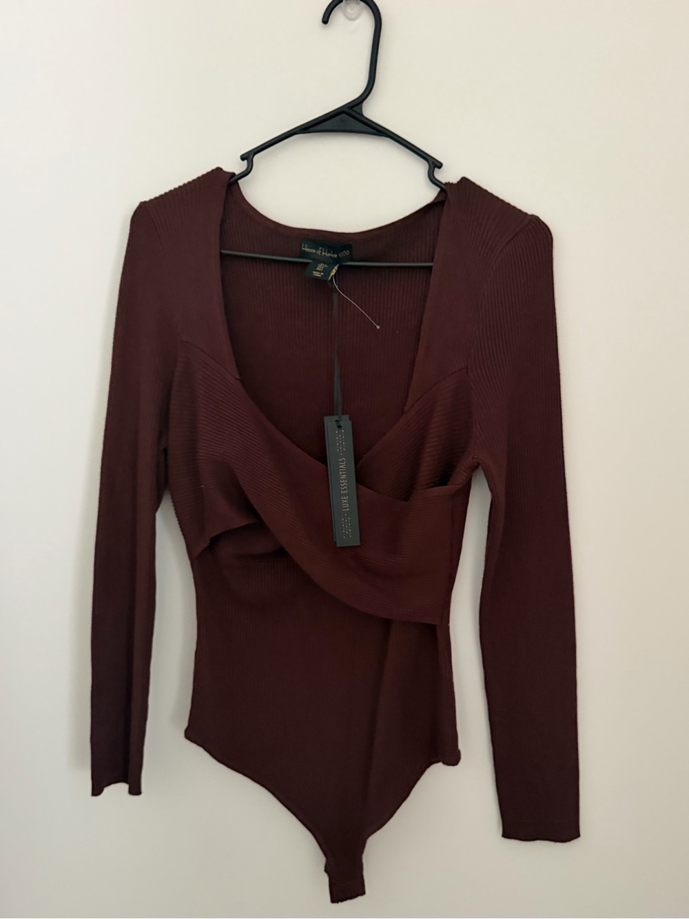 NWT House of Harlow 1960 Brown Wrap Ribbed Bodysuit Women’s Large - Picture 1 of 4